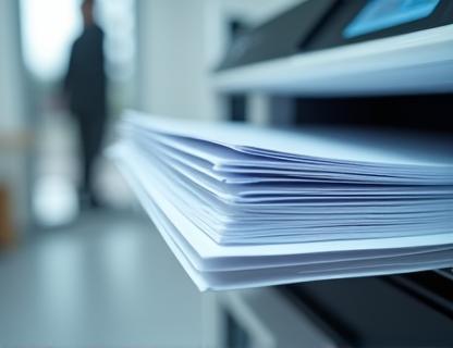 Stack of photocopied documents beside a copier